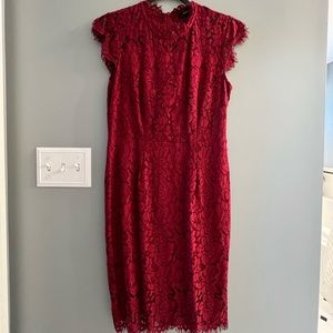 Deep red lace midi cocktail dress